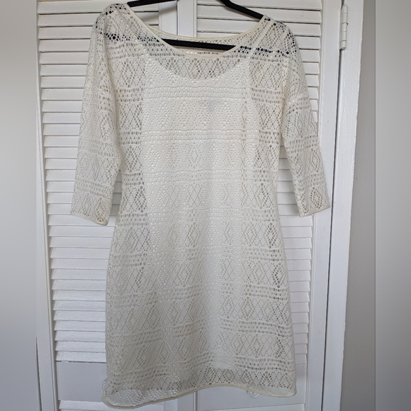 Express Off-white Pointelle Dress - Picture 1 of 3